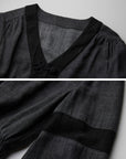 DOINDULGE V-Neck Smocked-Waist Long-Sleeve Blouse