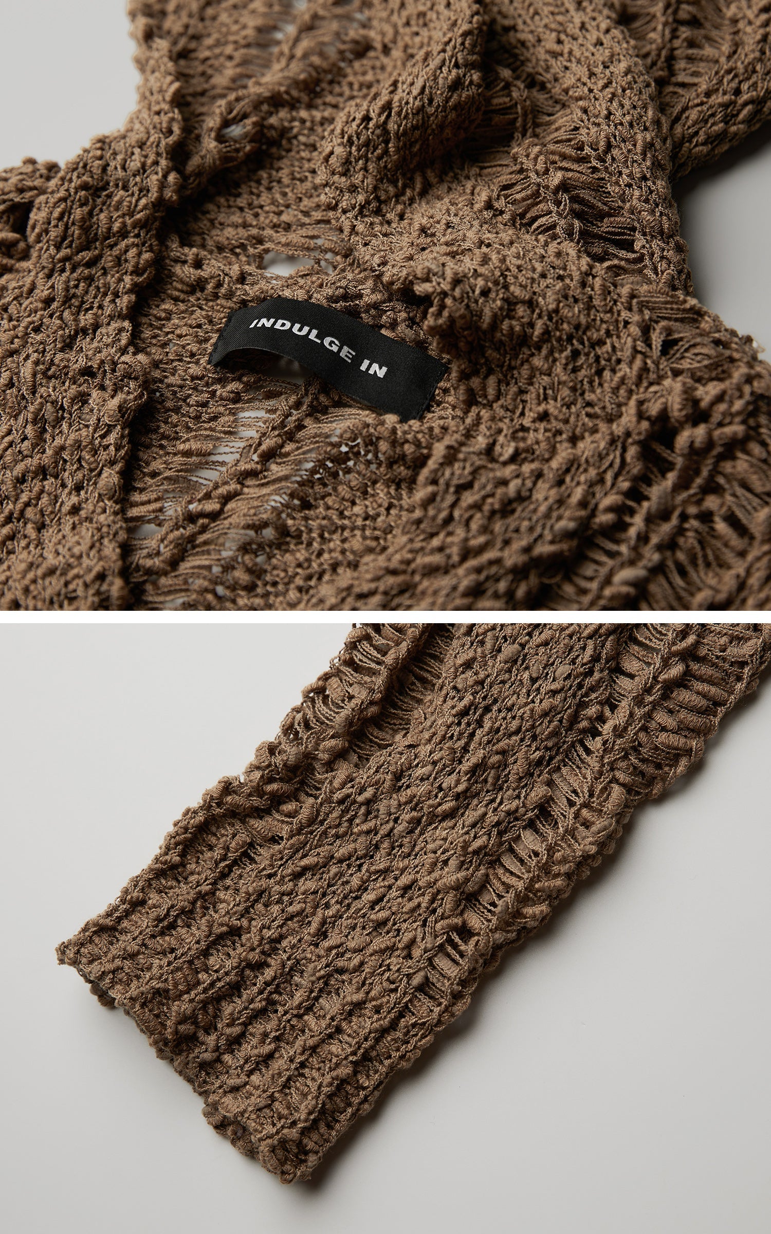 DOINDULGE Distressed Textured Hooded Knit Pullover