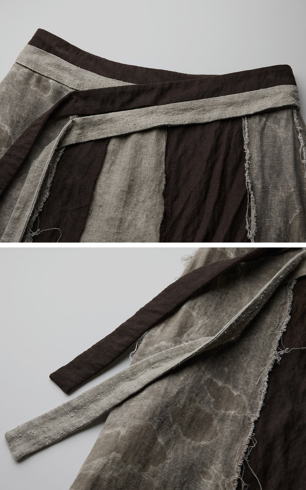DOINDULGE Tie-Waist Frayed Panel Maxi Skirt