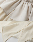 DOINDULGE Layered Ruffle Asymmetric Hem Striped Maxi Skirt
