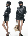 IAMXIAA Belted High-Neck Leather Jacket
