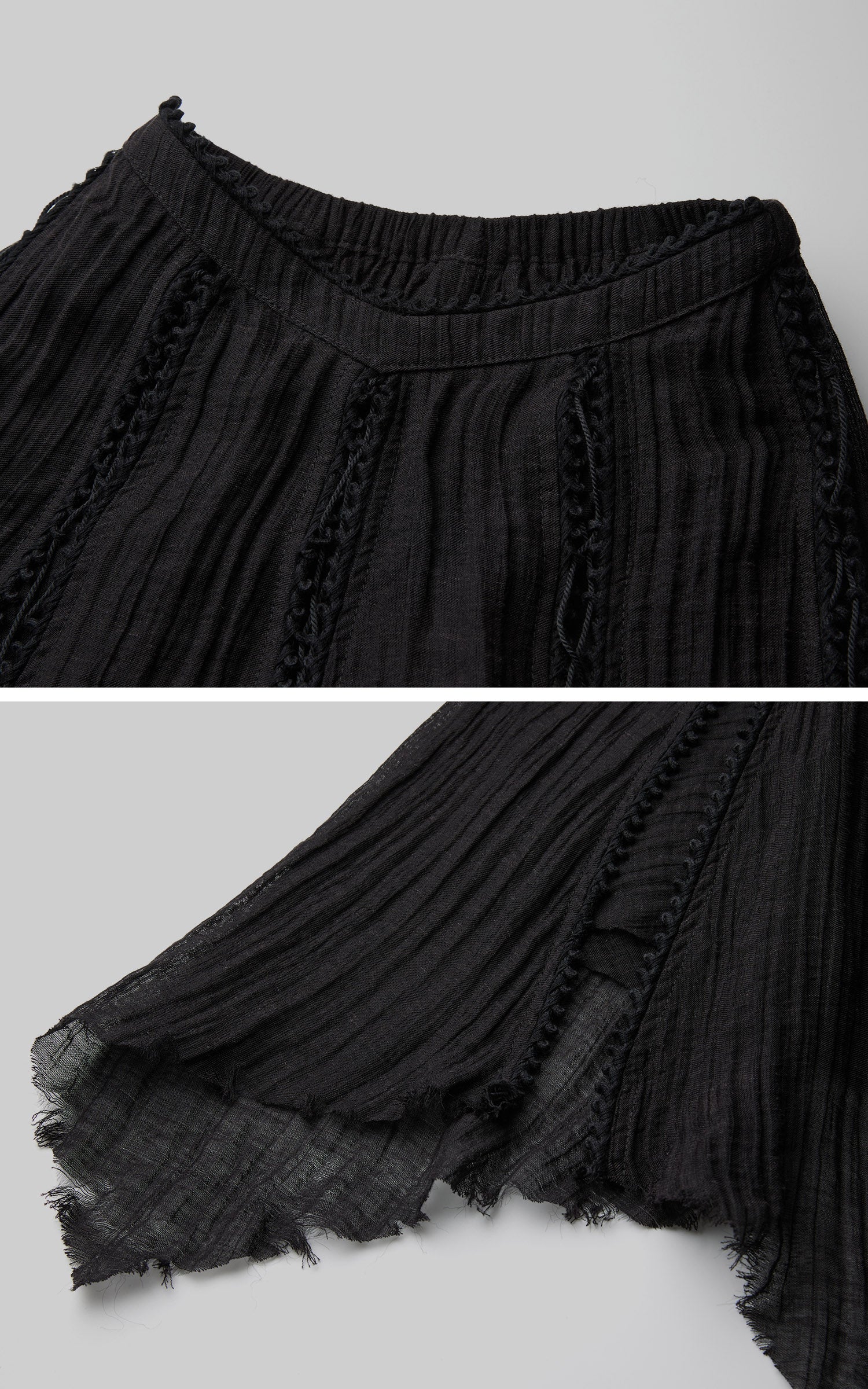 DOINDULGE Hand-Braided Belt Crinkled Maxi Skirt