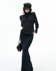 IAMXIAA Sheer Dolman Sleeve Turtleneck Knit Top