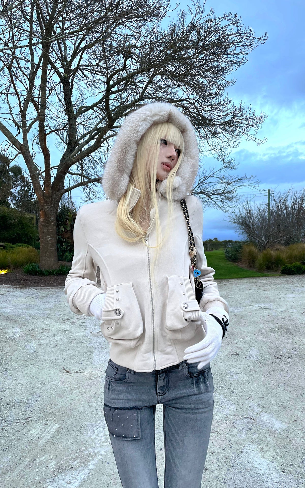 Rase le sol Fur-Trimmed Sculpted Hooded Jacket