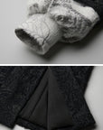 DOINDULGE High-Neck Textured Jacket with Crescent Button Detail