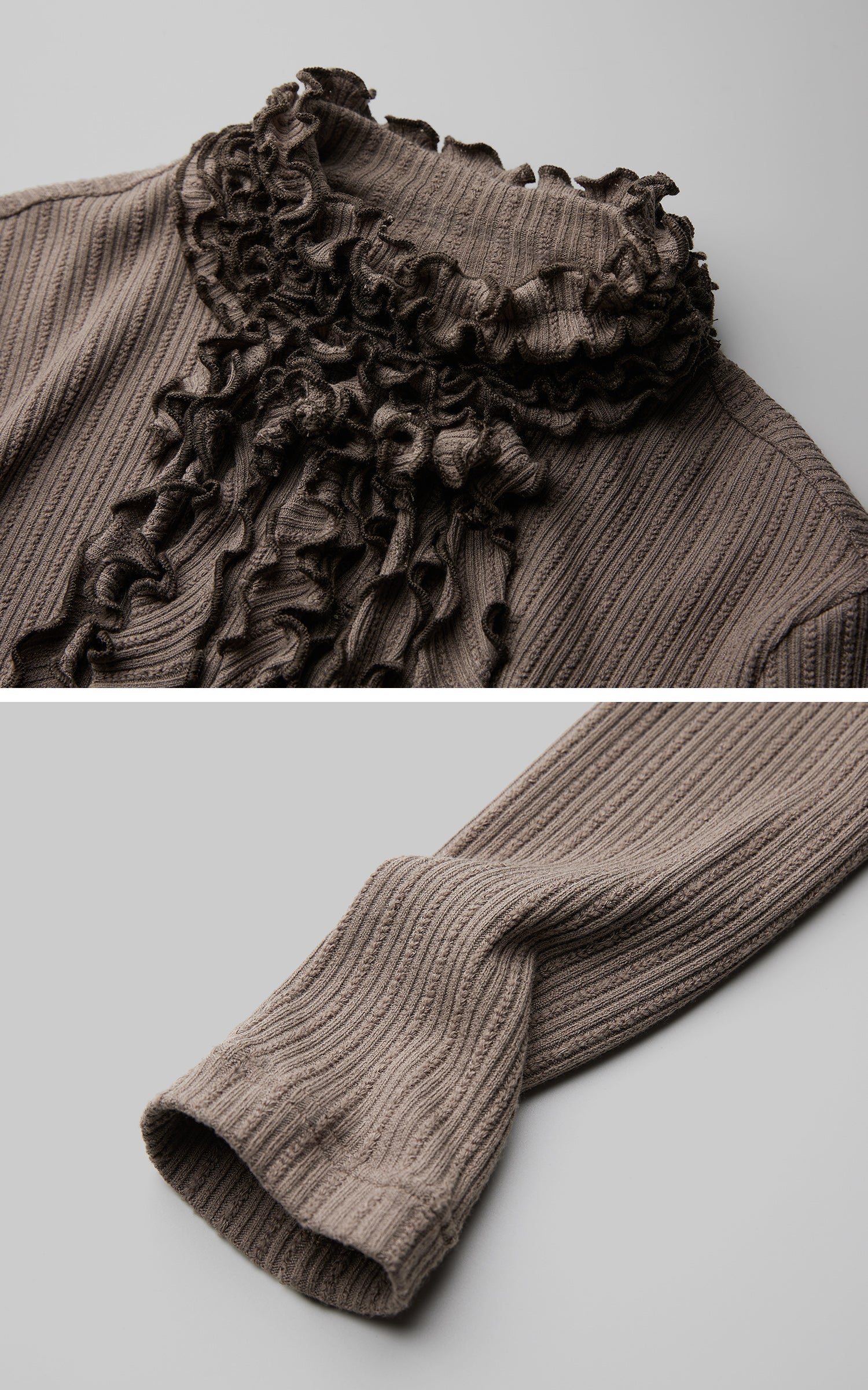 DOINDULGE Ruched High-Neck Rib Knit Top