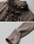 DOINDULGE Ruched High-Neck Rib Knit Top