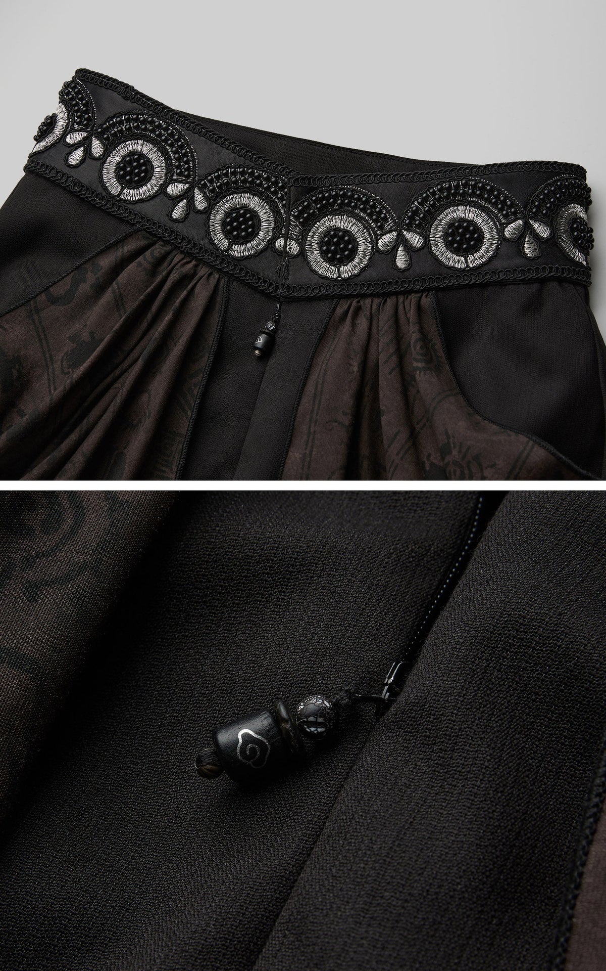 DOINDULGE Beaded Waist Draped Maxi Skirt