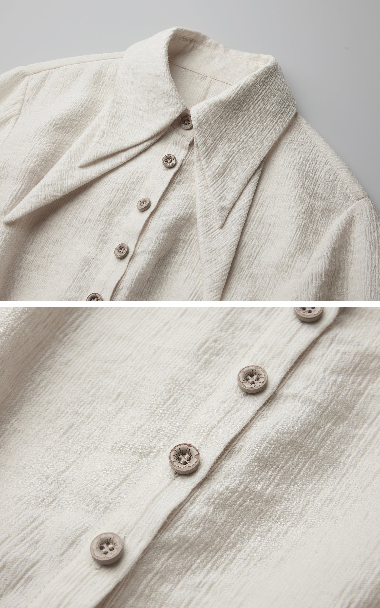DOINDULGE Pointed-Collar Ruched Waist Structured Shirt