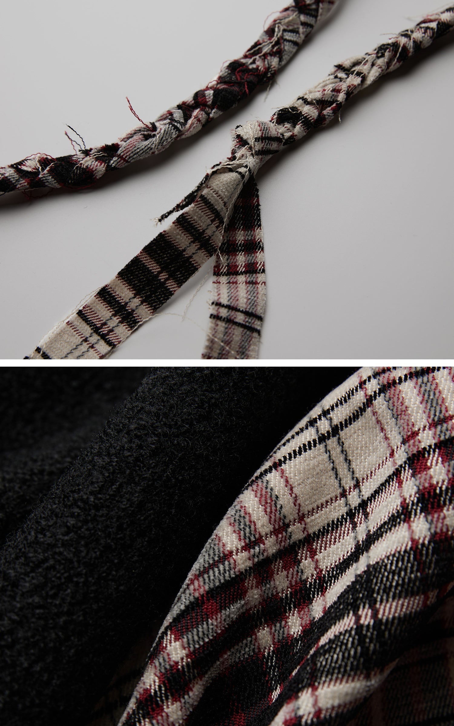 DOINDULGE Panelled Wool Skirt with Braided Trim and Tartan Inserts