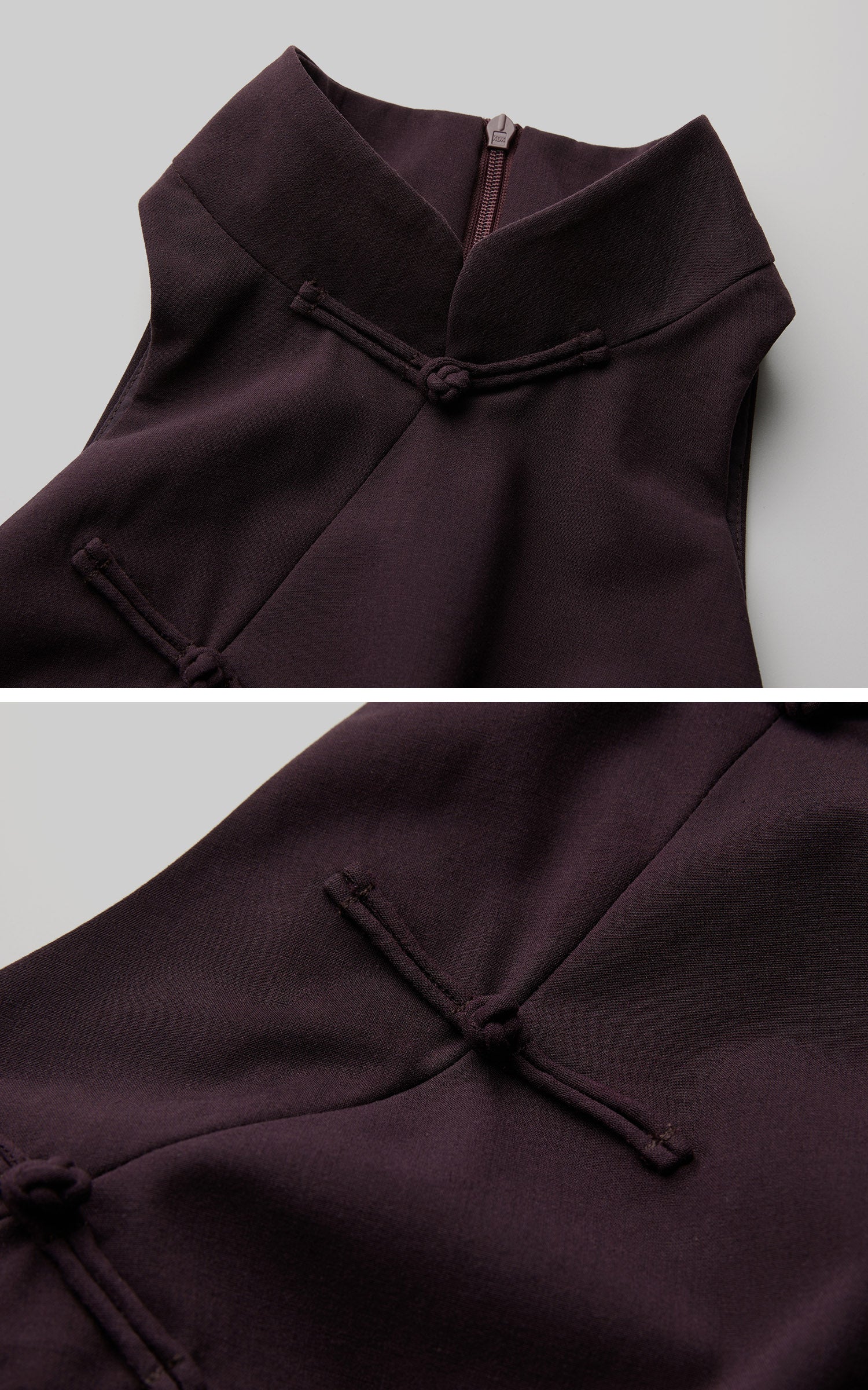 DOINDULGE Mandarin Collar Frog Button Fitted Top