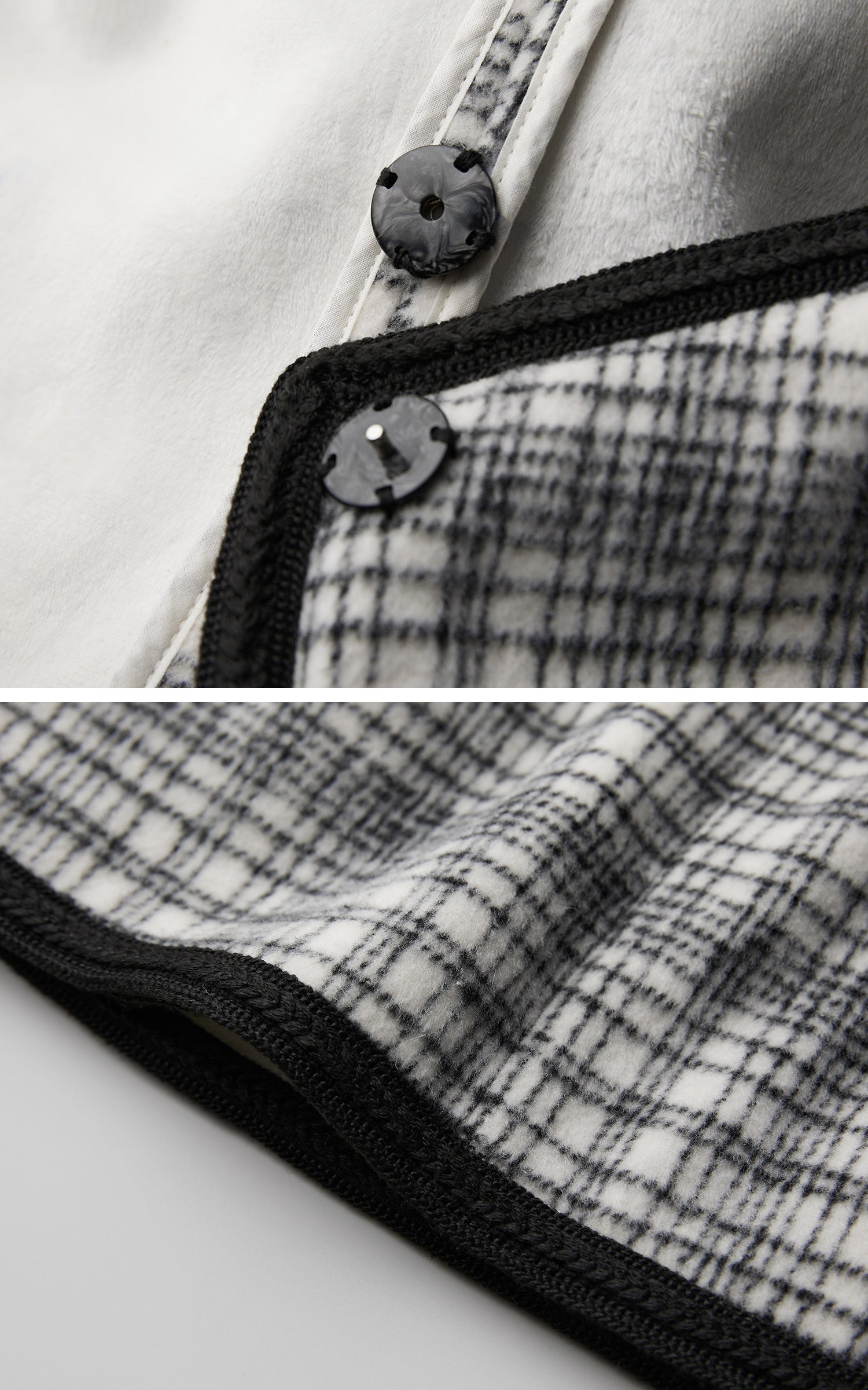 DOINDULGE Structured Fleece-Lined Plaid Jacket with Asymmetric Drape and Braided Closure