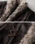DOINDULGE Faux Fur-Trim Textured Jacket with Cross-Lace Details