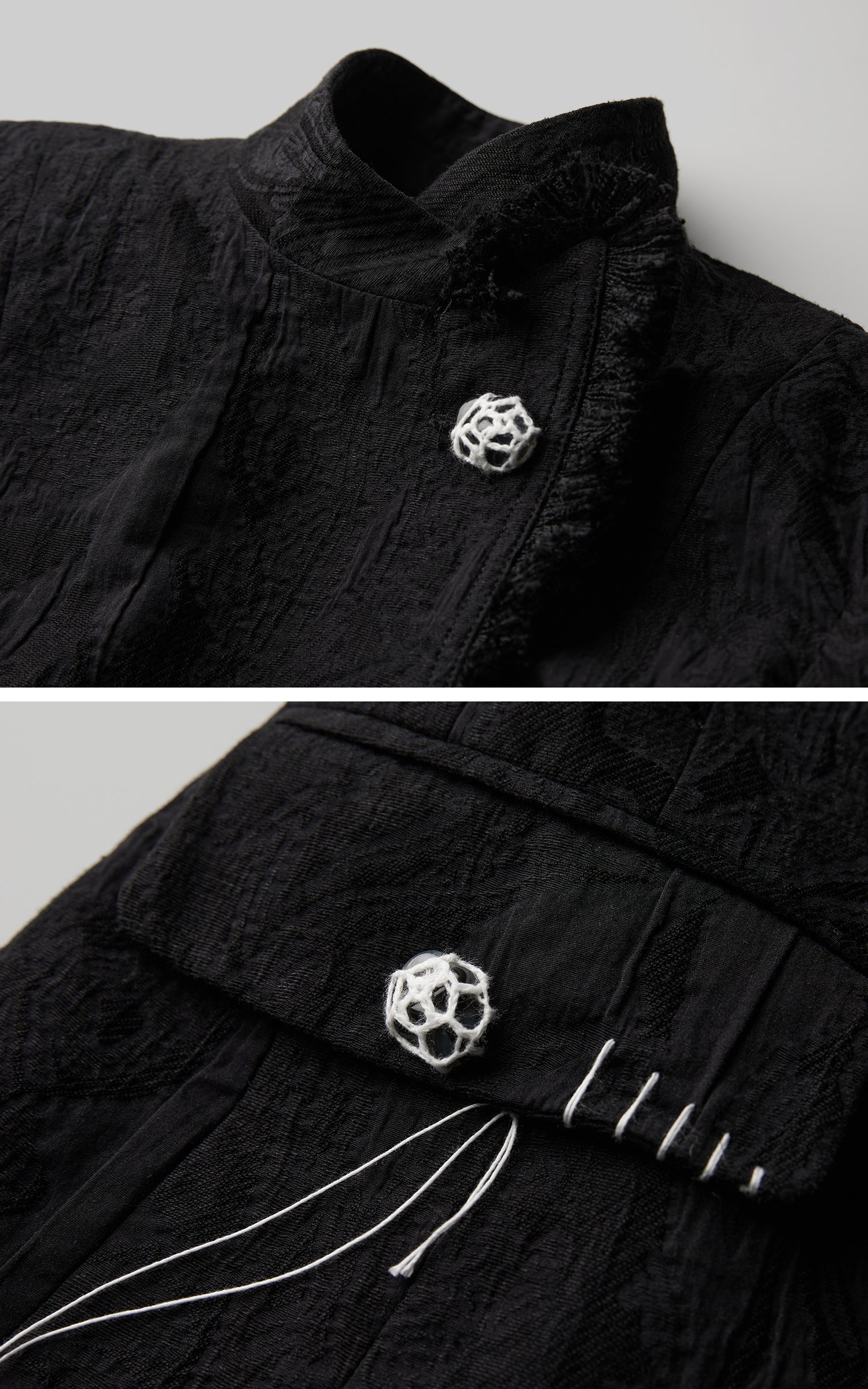 DOINDULGE Structured Textured Blazer with Sculpted Silhouette and Hand-Woven Knot Buttons
