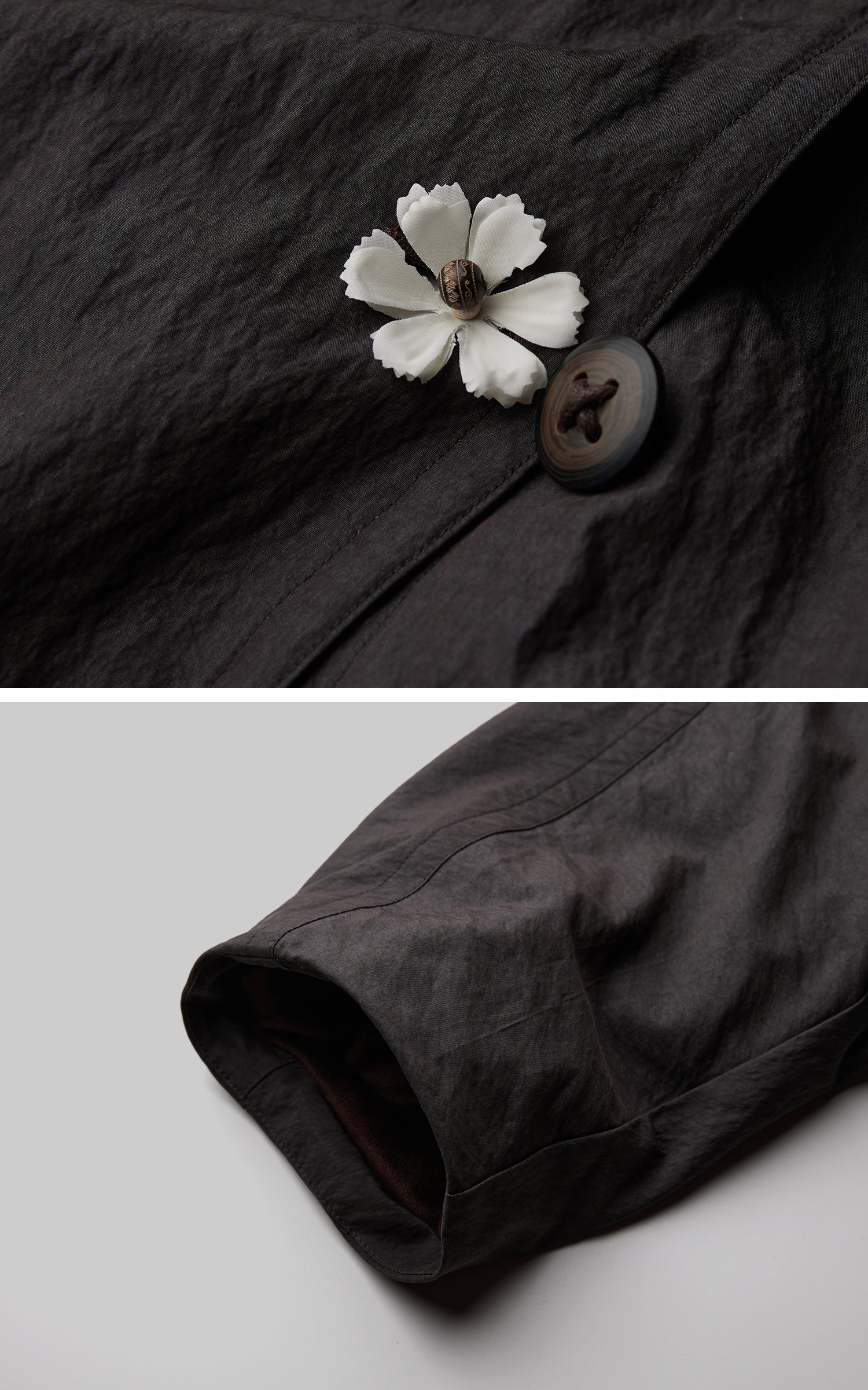 DOINDULGE Crinkled Long Coat with Contrast Inner Panel