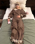 Rase le sol Plaid Lace Trim Pajama Set with Eye Mask