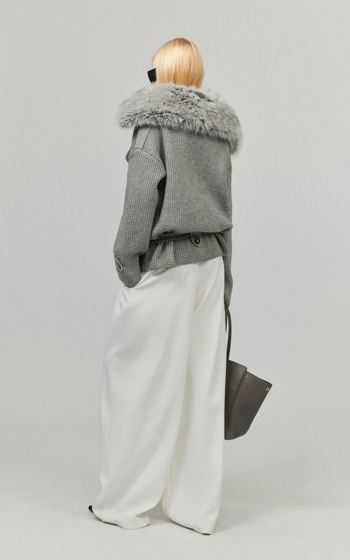 0122stepll Plush Wool Collar Belted Knit Jacket
