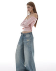 IAMXIAA Distressed Baggy Denim Jeans Low Waist Wide Leg Street Style Vintage Wash