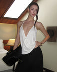 0122stepll Haut halter drapé blanc