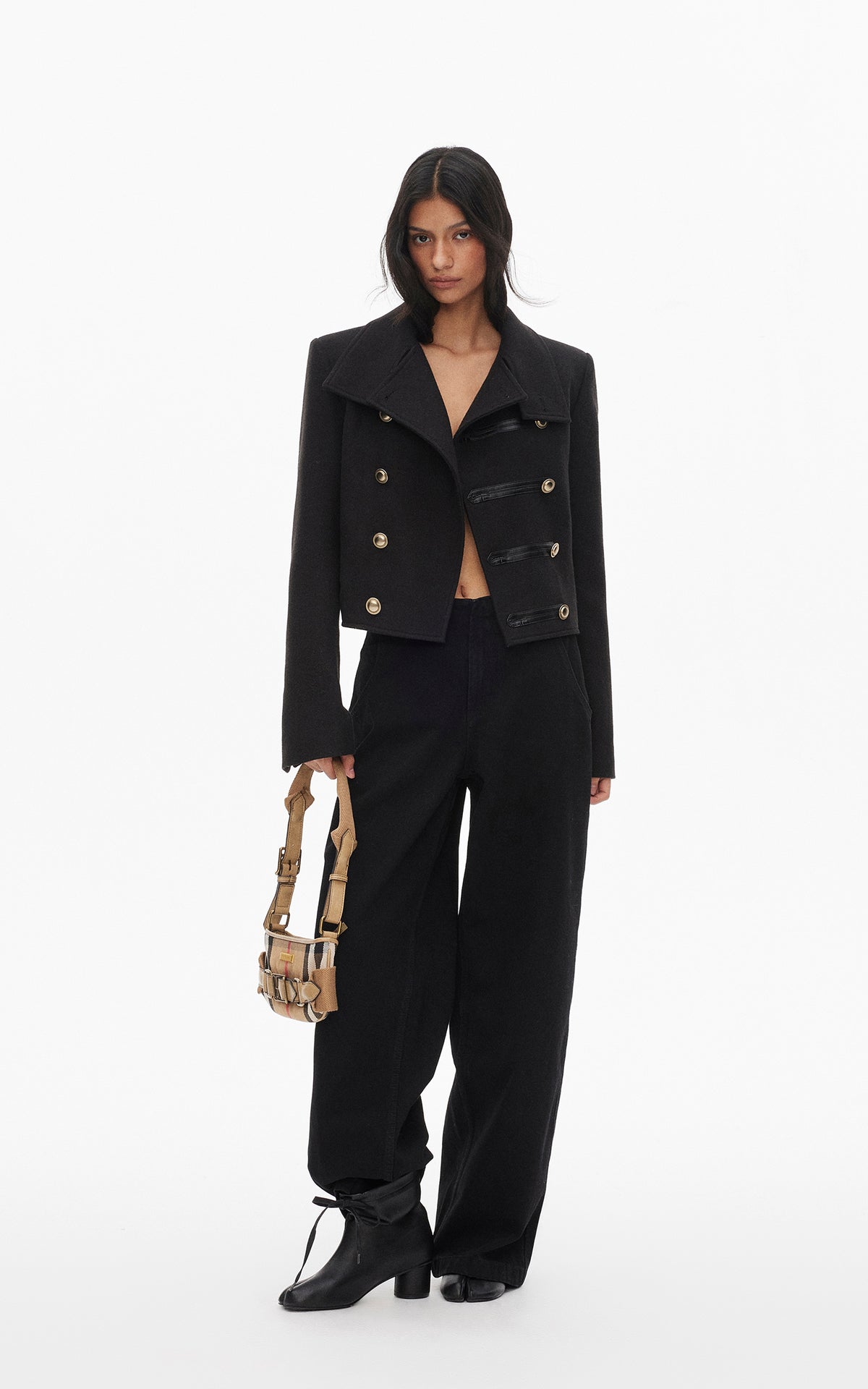 0122stepll High Collar Cropped Military Jacket