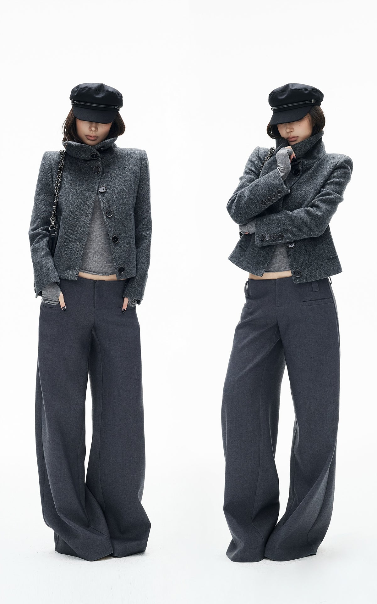IAMXIAA Low-Rise Tailored Extra Wide-Leg Pants with Minimal Welt Pocket Details