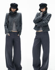 IAMXIAA Low-Rise Tailored Extra Wide-Leg Pants with Minimal Welt Pocket Details