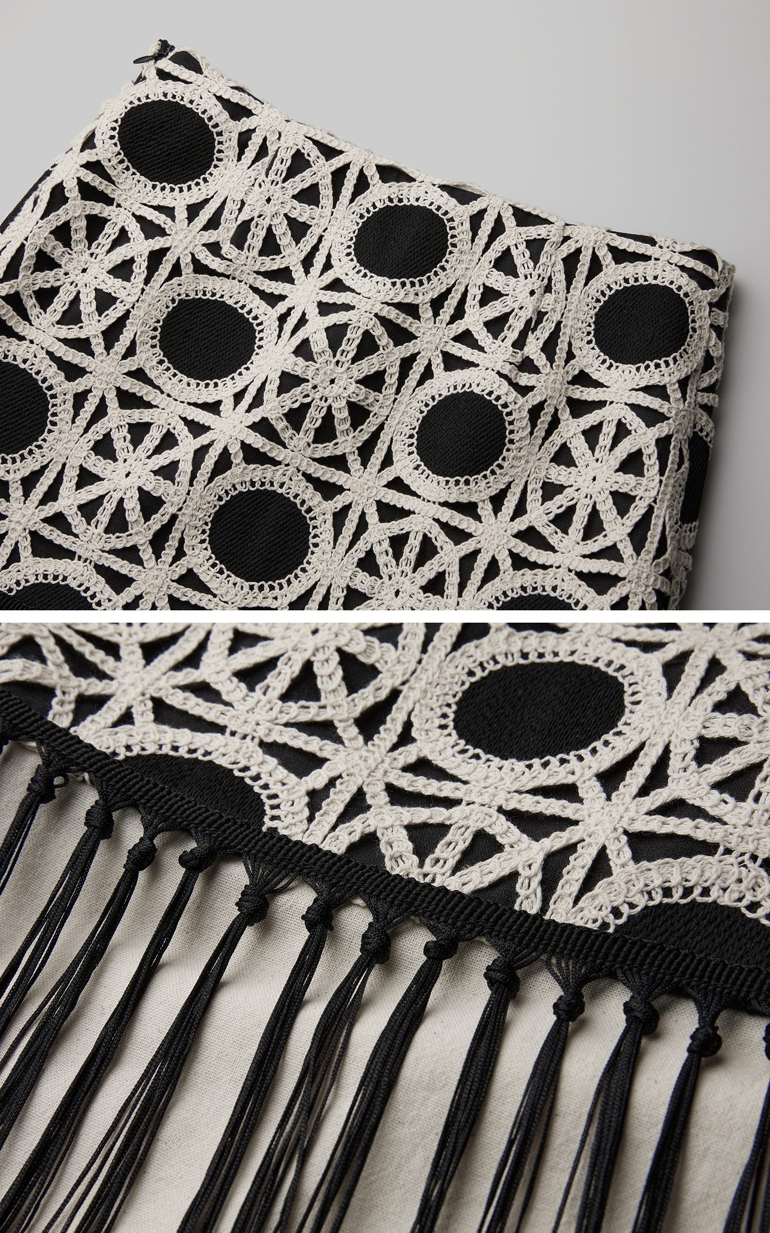 DOINDULGE Crochet Panel Fringe Skirt