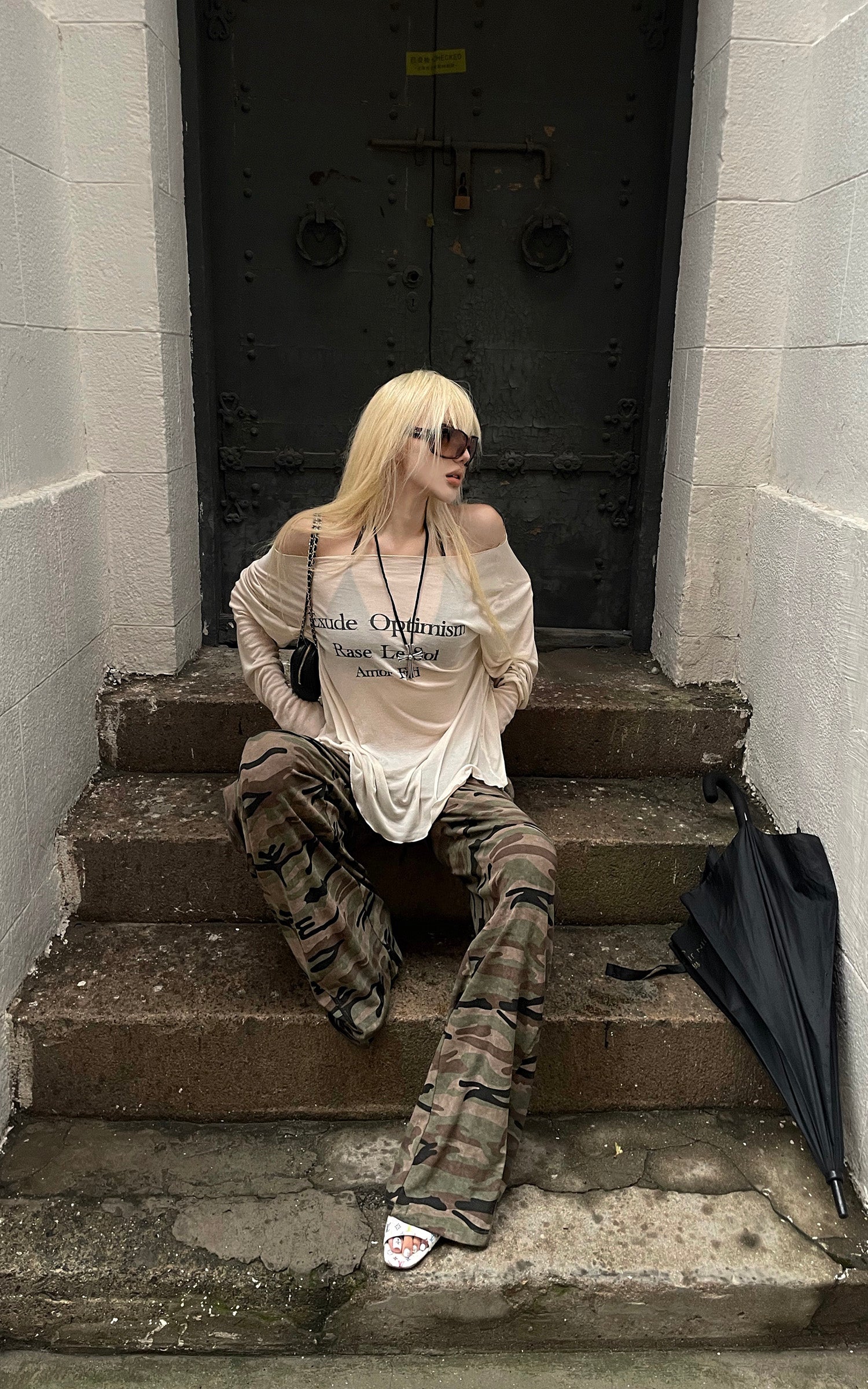Rase le sol Exude Optimism Sheer Wide-Neck Long Sleeve Top