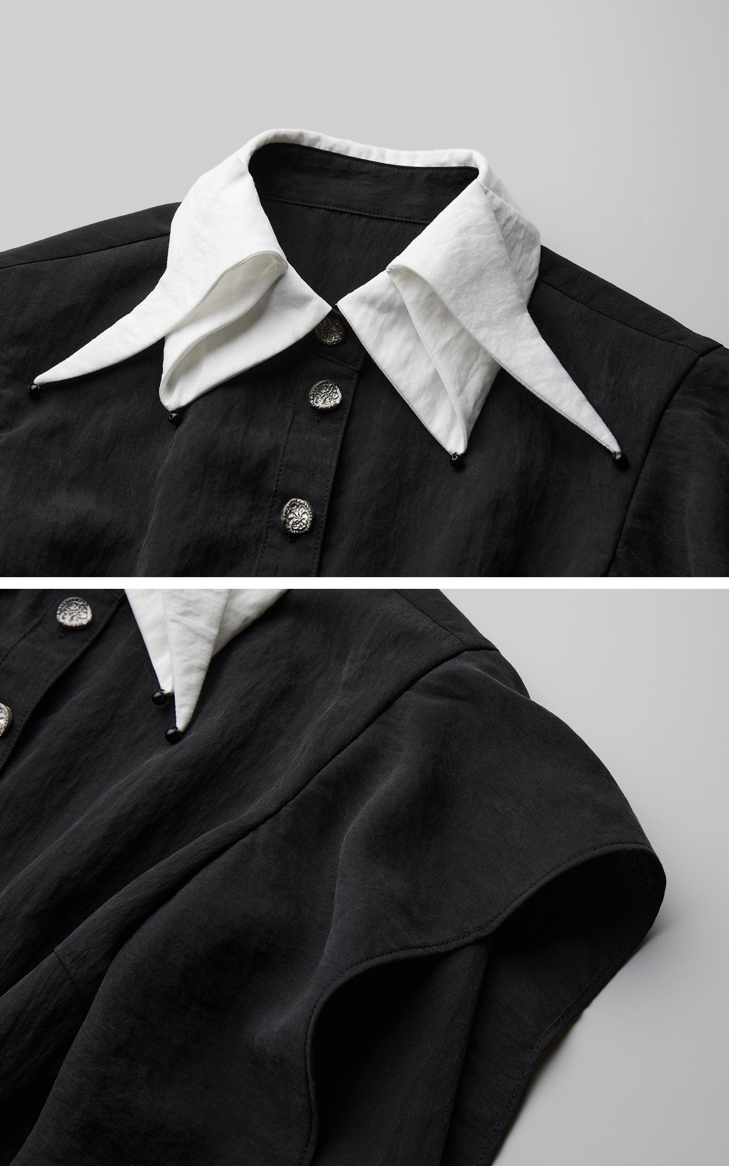 DOINDULGE Contrast Collar Puff Sleeve Blouse