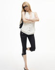 IAMXIAA Deep Halter Open-Back Button Knit Tank Top