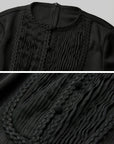 DOINDULGE Pleated Panel Braided Waist Long Sleeve Sculptural Maxi Dress