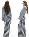 IAMXIAA Striped Bodycon Maxi Skirt Slim Fit Stretch Long Skirt