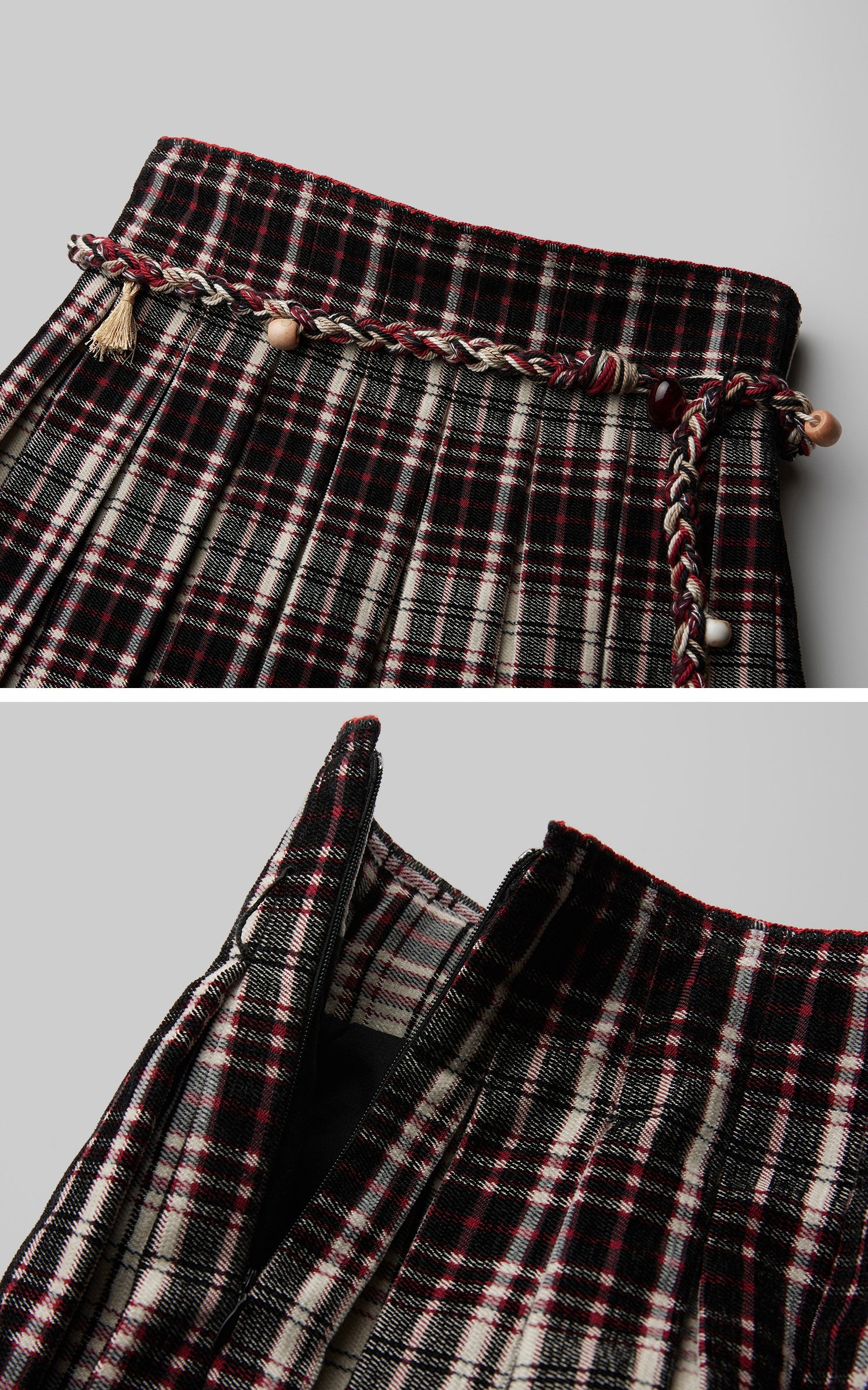 DOINDULGE Plaid Pleated Lace-Trim Mini Skirt