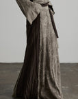 DOINDULGE Tie-Waist Frayed Panel Maxi Skirt