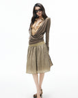 IAMXIAA Plaid Layered Draped Long Sleeve Top