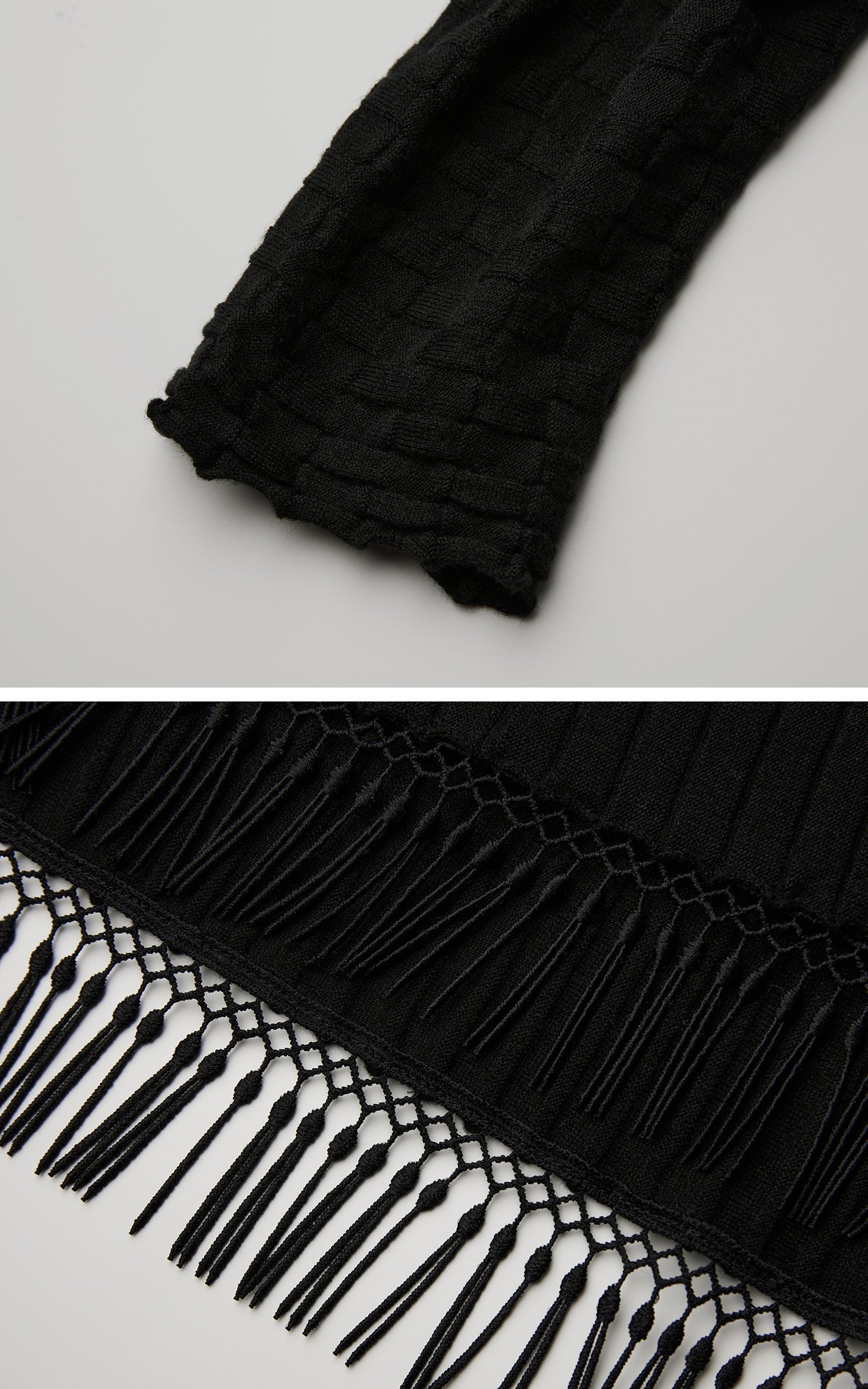 DOINDULGE Textured Fringe Knit Sweater