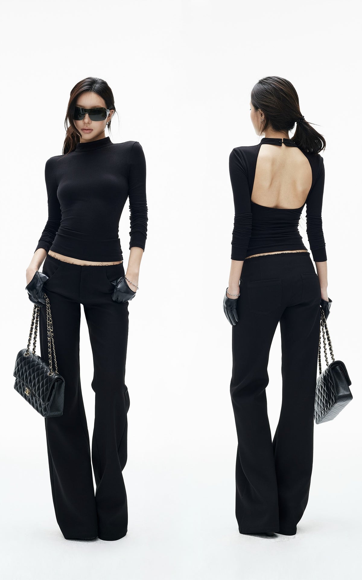 IAMXIAA Low-Rise Raw-Edge Tailored Flared Pants
