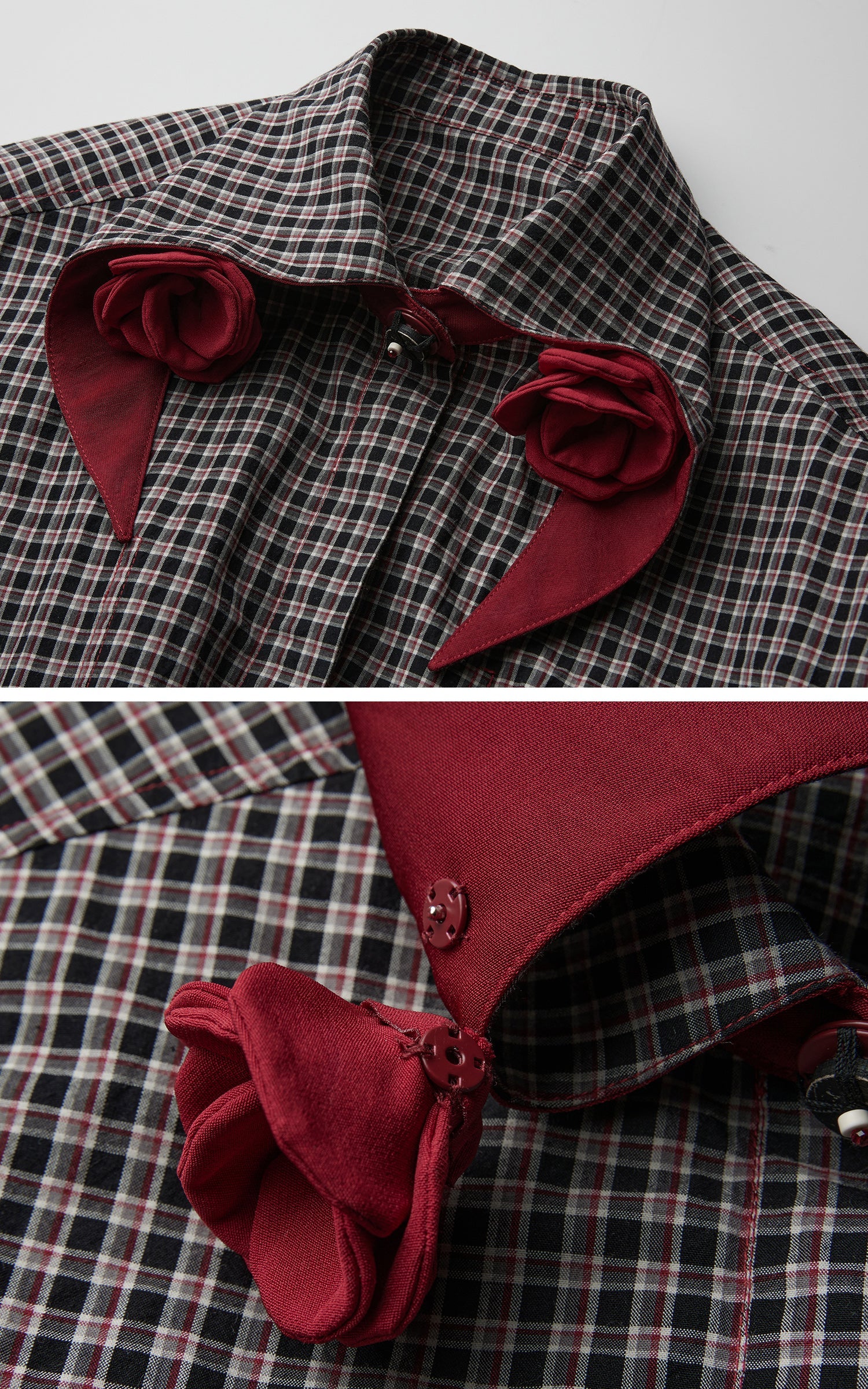 DOINDULGE Checked Rose Detail Loose Shirt