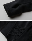 DOINDULGE Long-Hood Gothic Jacket with Lace Trim and Sculpted Corset Detail