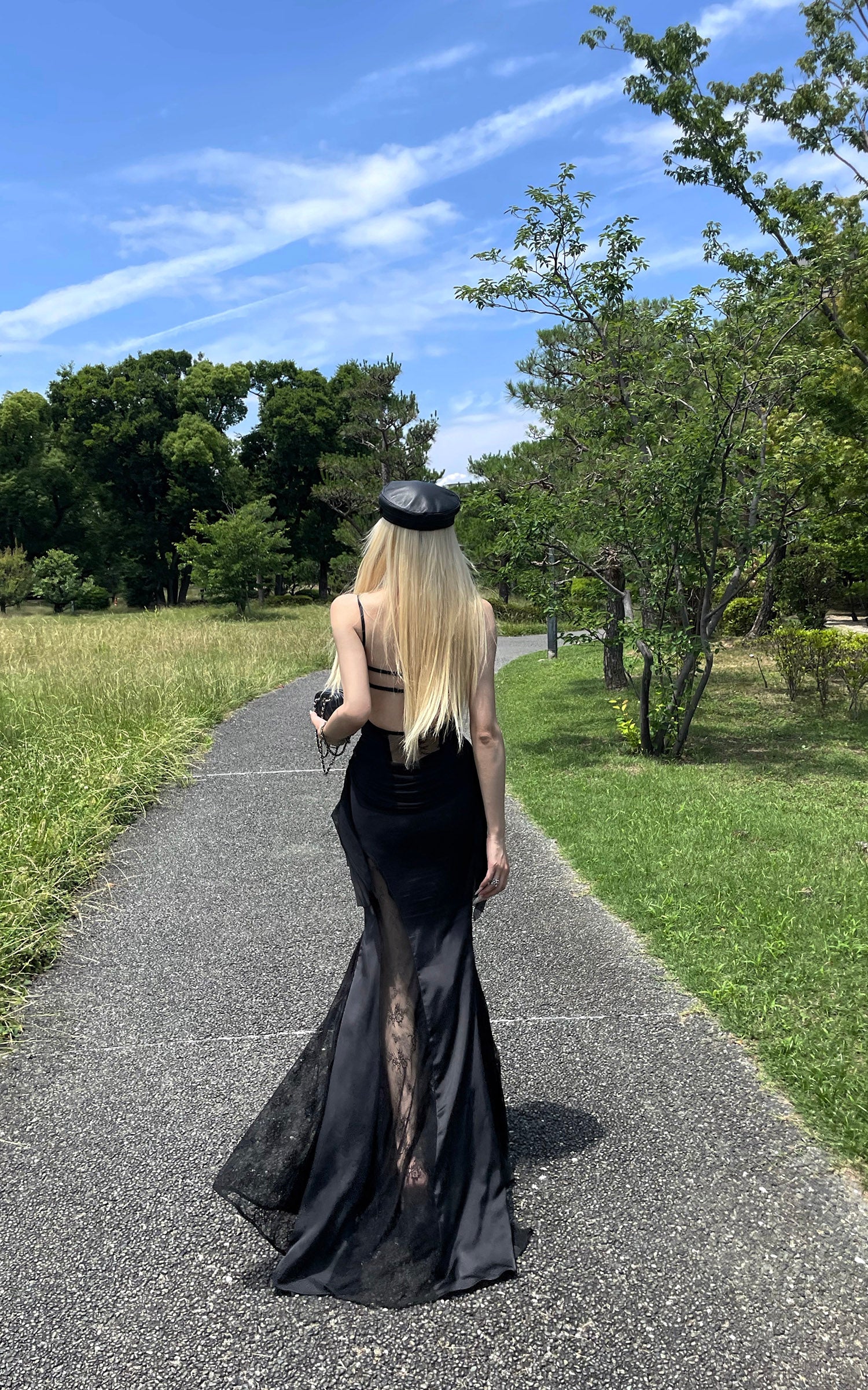 Rase le sol Sheer Lace Paneled Slip Maxi Dress