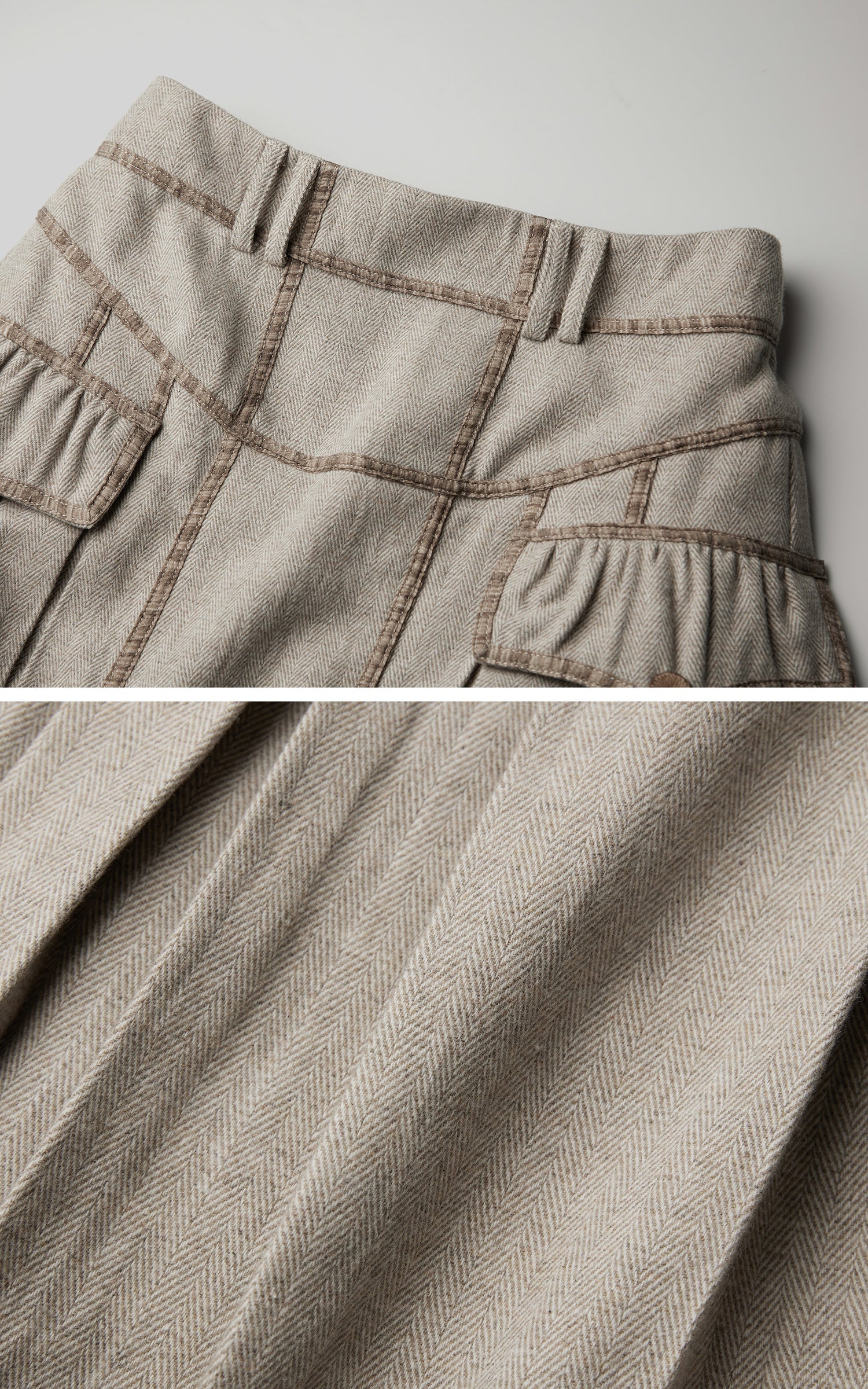 DOINDULGE Herringbone Pleated Maxi Skirt