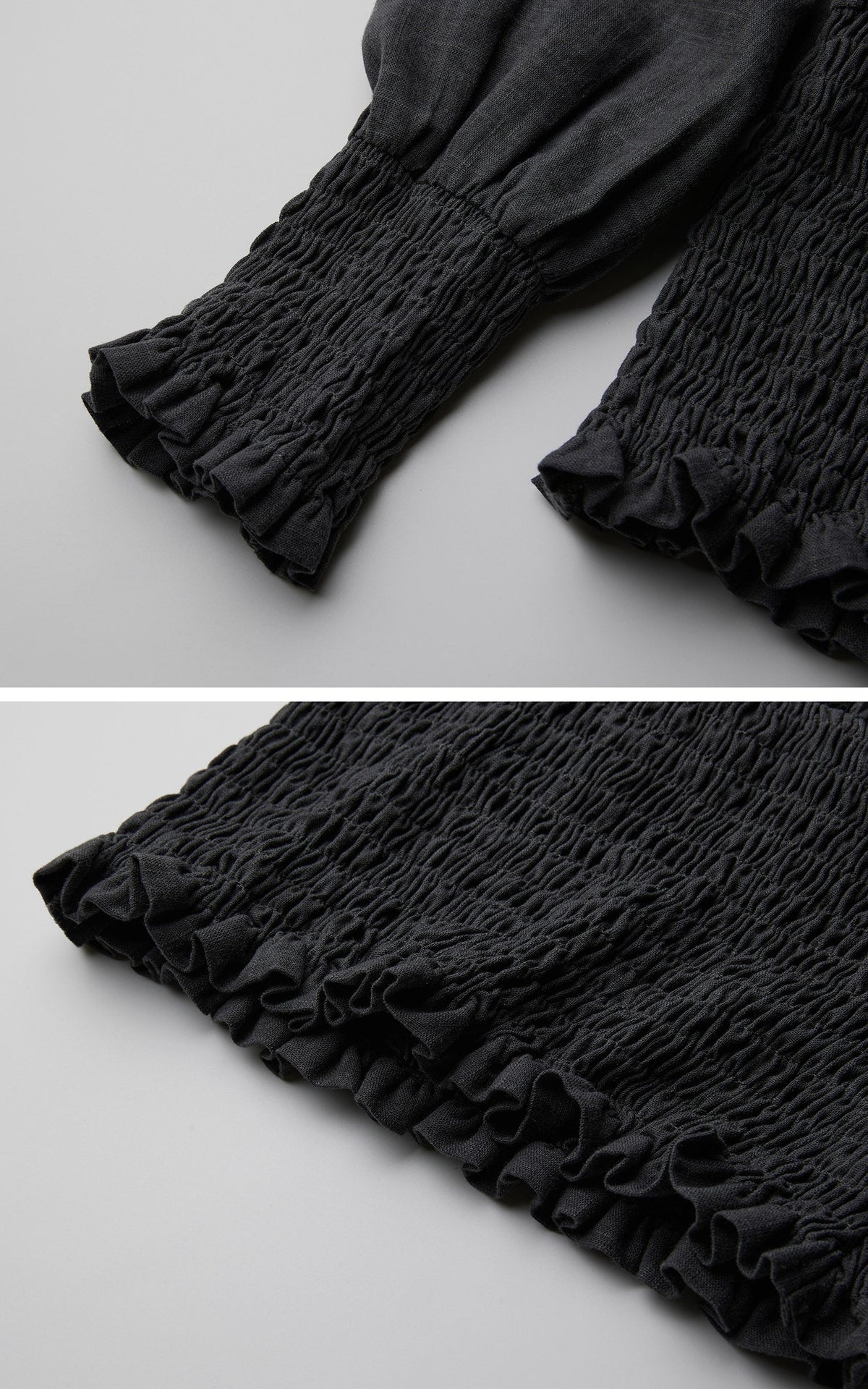 DOINDULGE V-Neck Smocked-Waist Long-Sleeve Blouse