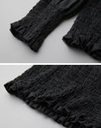 DOINDULGE V-Neck Smocked-Waist Long-Sleeve Blouse