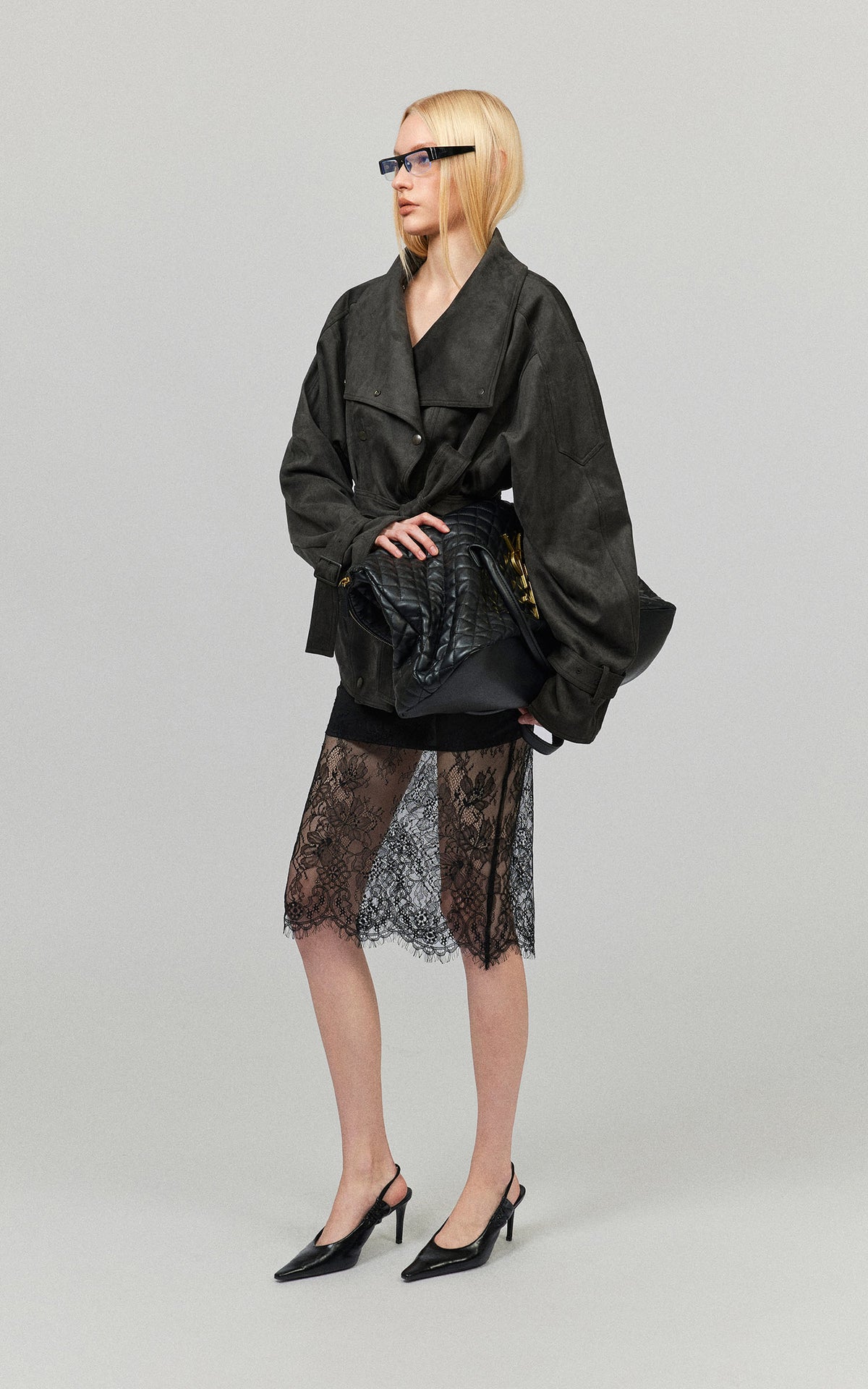 0122stepll Sheer Floral Lace Panel Low Rise Midi Skirt