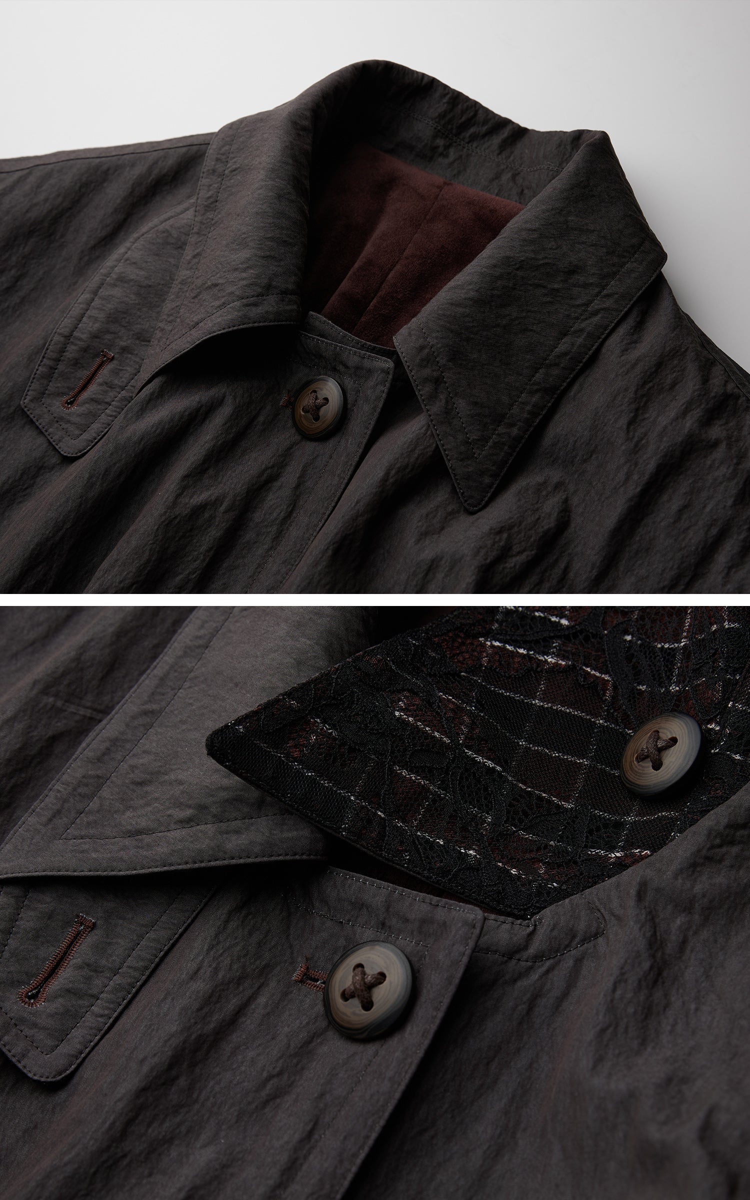 DOINDULGE Crinkled Long Coat with Contrast Inner Panel