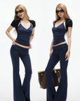 IAMXIAA Y2K Backless Halter Top & Low Rise Ruched Flare Pants Set