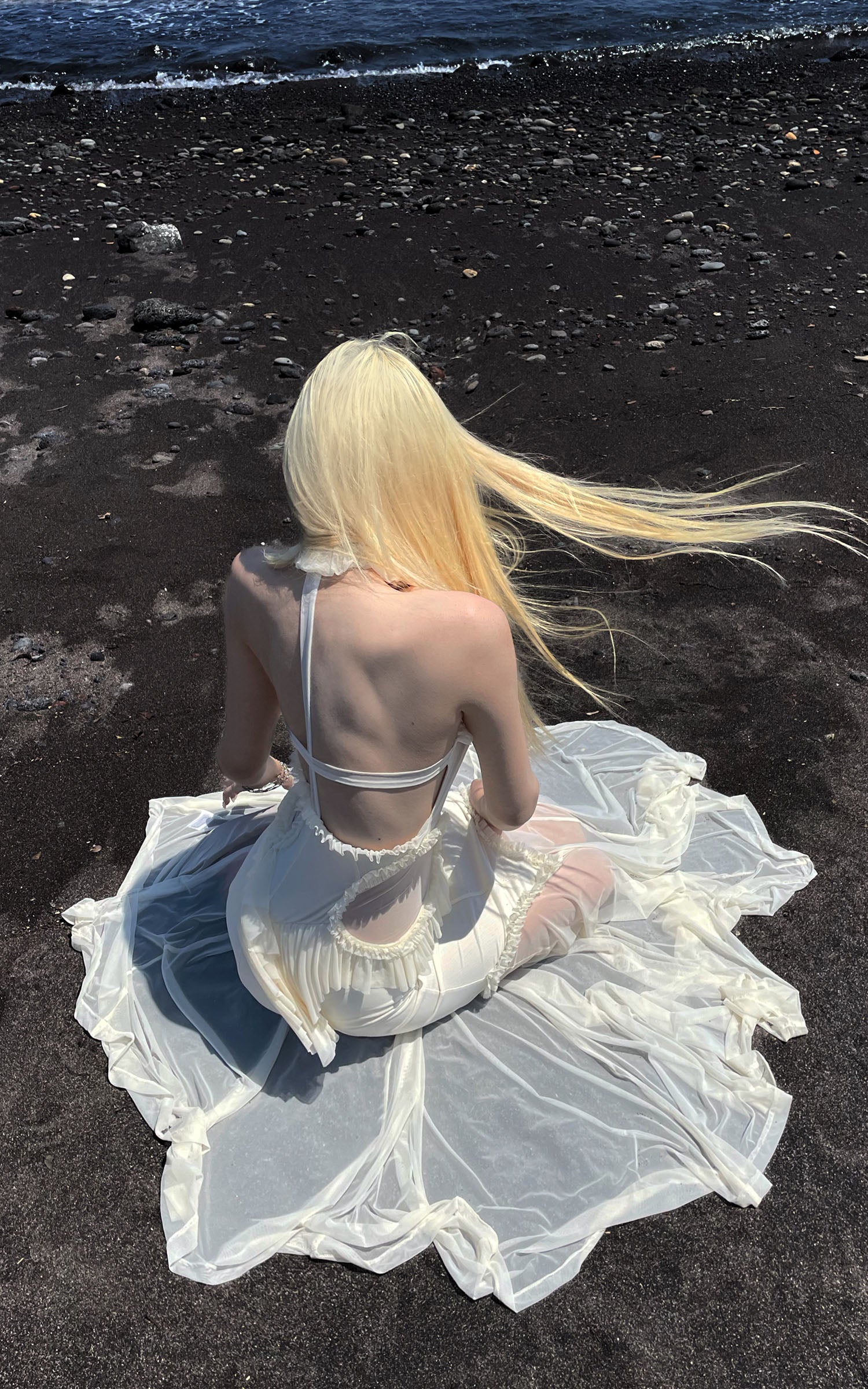 RASE LE SOL Ruffled Open-Waist Mermaid Dress