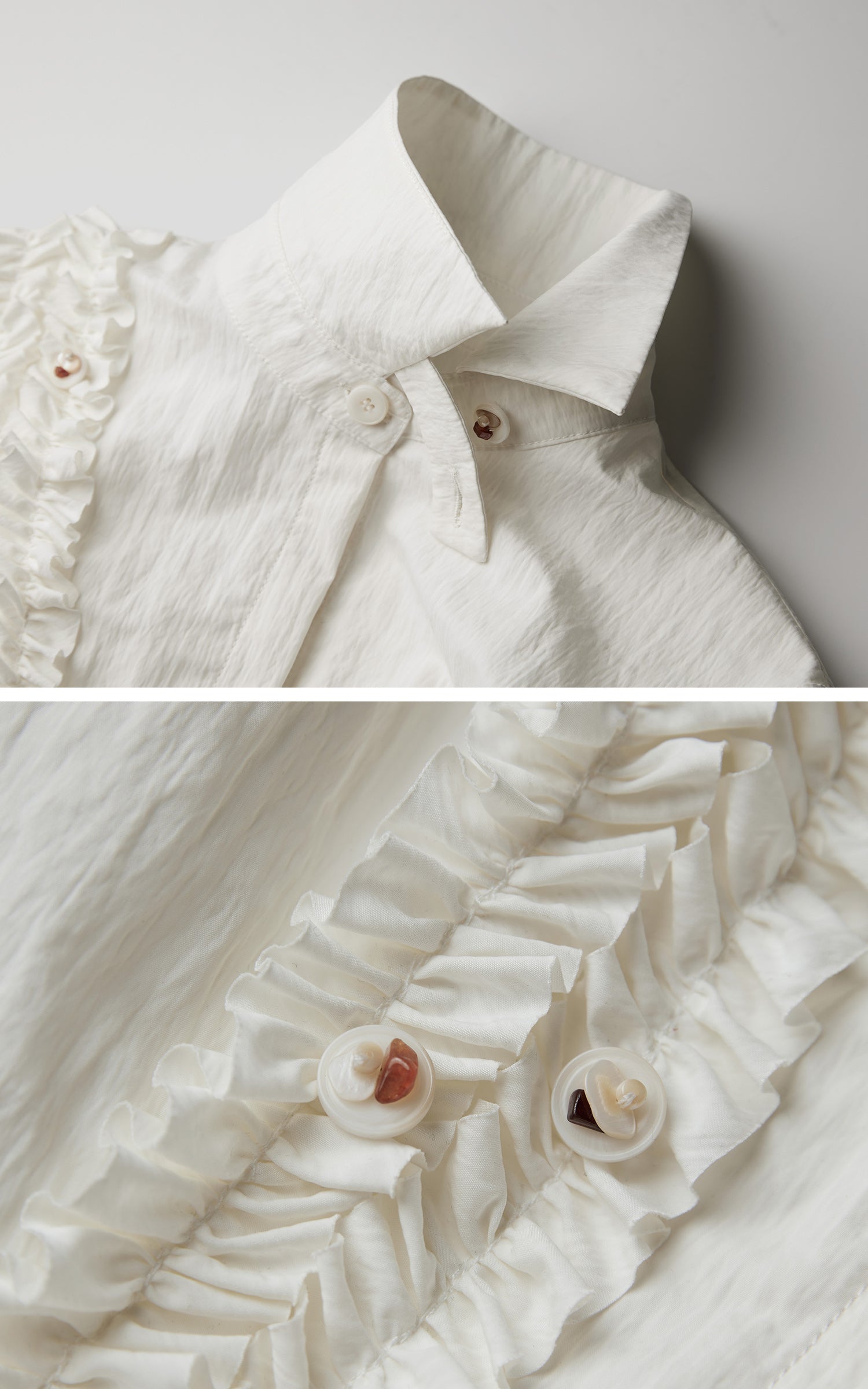 DOINDULGE Asymmetric Ruched High-Neck Shirt with Sculptural Draped Panels