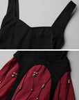 DOINDULGE Crimson Ritual Panel Maxi Dress Contrast Corset Silhouette Beaded Gown