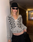 0122stepll Braided Loop Graphic Cropped Zip-Up Hoodie